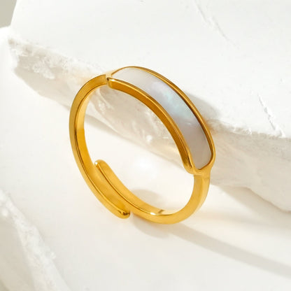 PEILLON Or : Bague moderne et minimaliste avec incrustation de nacre naturelle