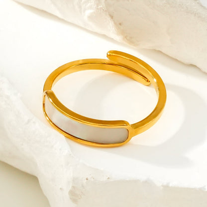 PEILLON Or : Bague moderne et minimaliste avec incrustation de nacre naturelle