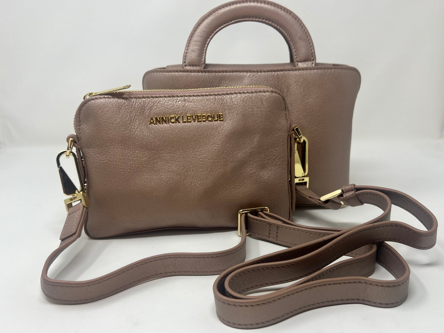 Sac à main en cuir Clarence , deux en un, Rose platine
