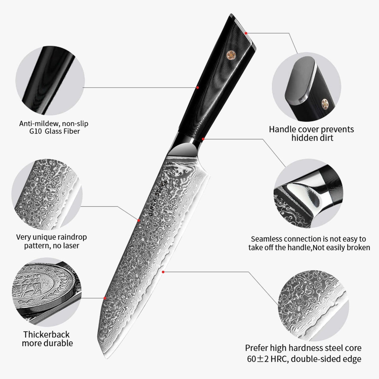 Hagakure 20 - Couteau Santoku japonais 8" - Acier Damas VG10