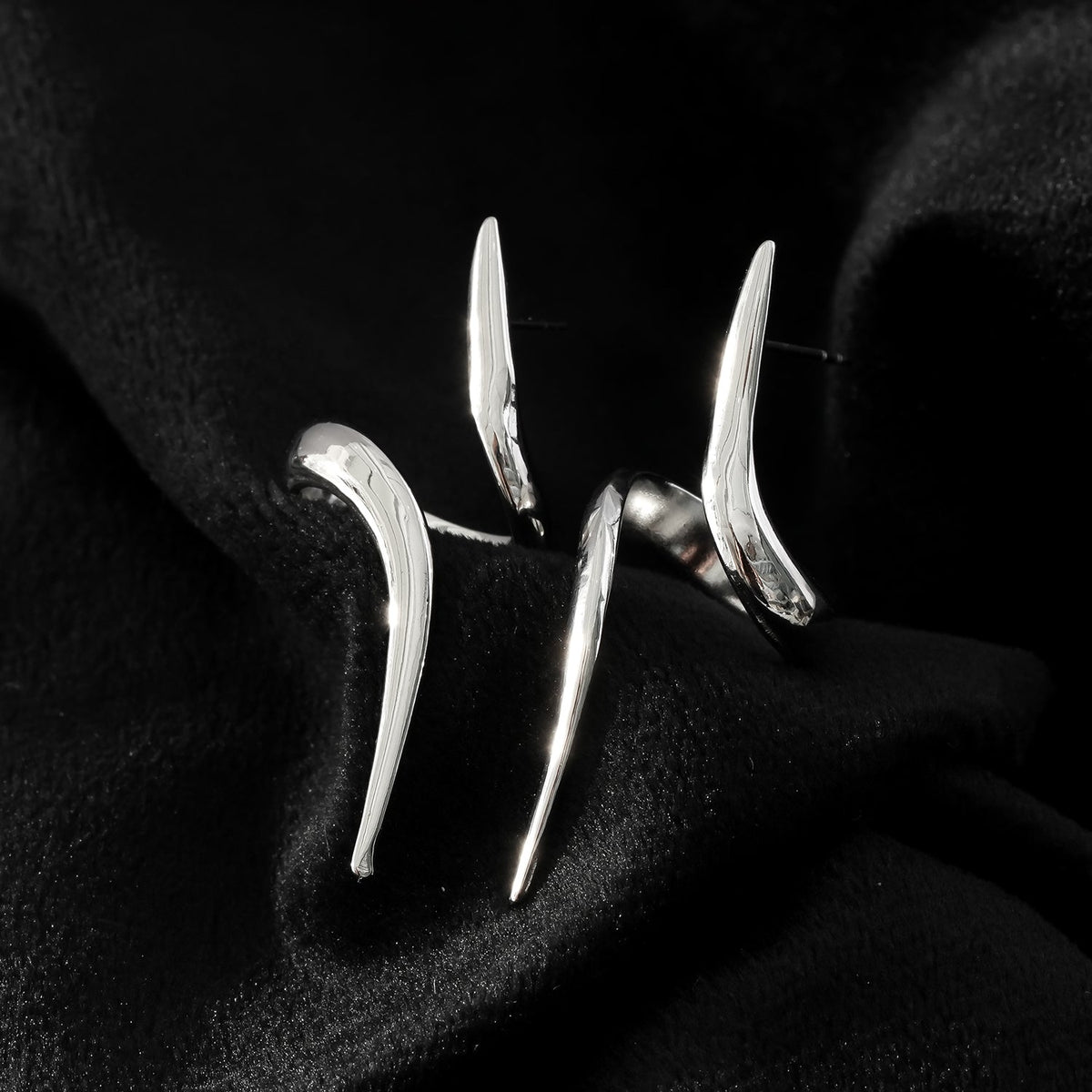 PORTNA Silver (White Gold): Sculptural Serpent Curve Earrings