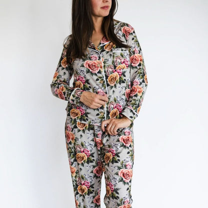 Ladies’ Bamboo Long Sleeve Button-Up Lounge Set | Antique Floral