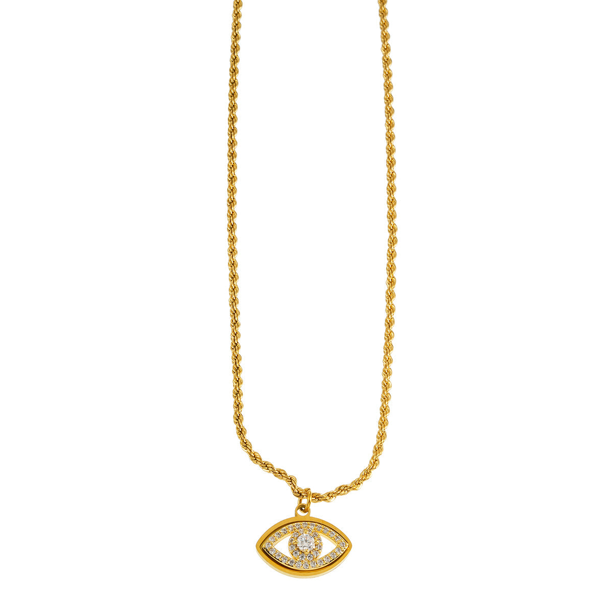 PROTACTOR Gold : Collier chaîne mauvais œil orné de zircone (CZ)