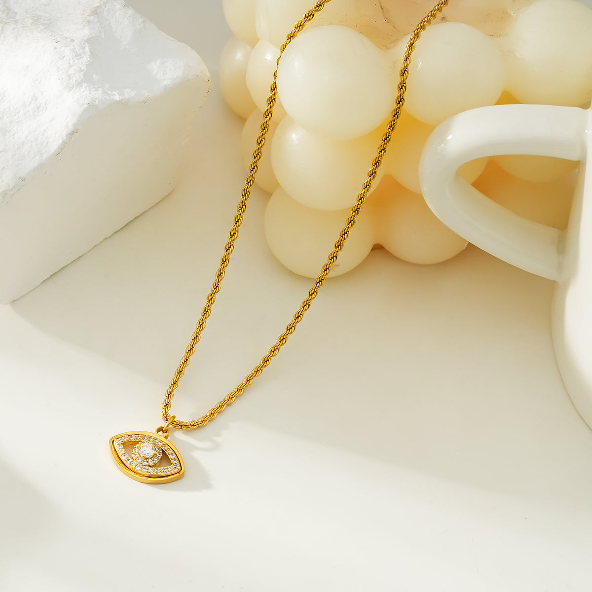 PROTACTOR Gold : Collier chaîne mauvais œil orné de zircone (CZ)