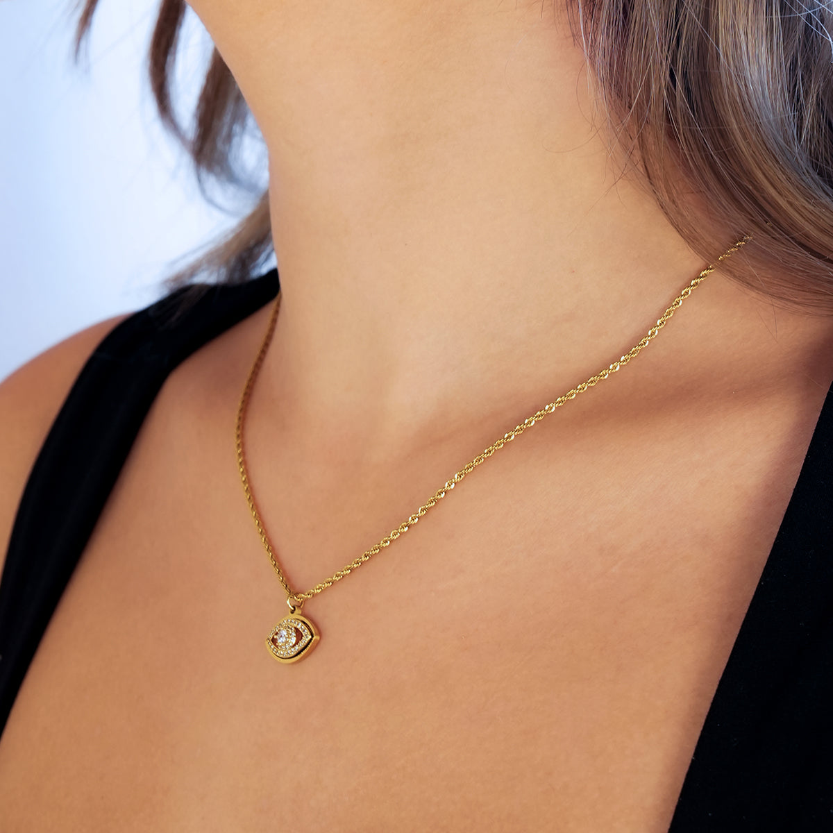 PROTACTOR Gold : Collier chaîne mauvais œil orné de zircone (CZ)