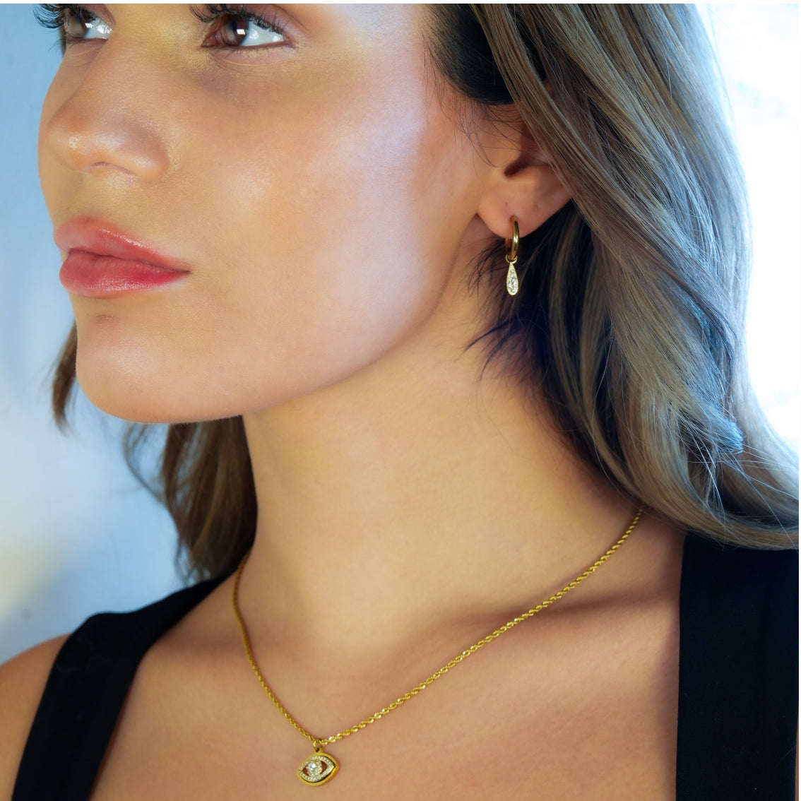 PROTACTOR Gold : Collier chaîne mauvais œil orné de zircone (CZ)