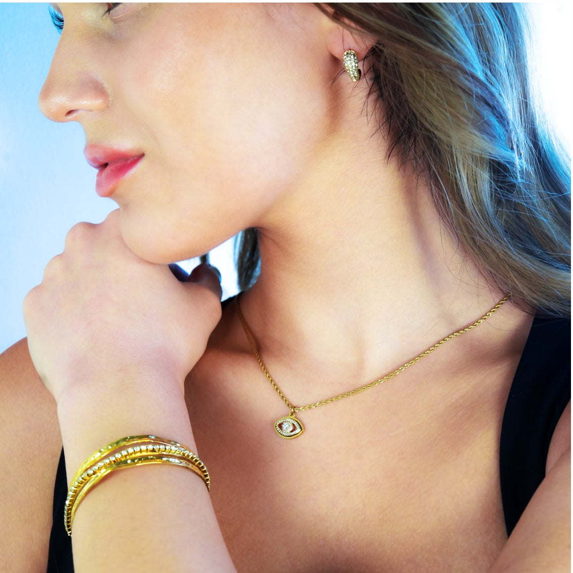 PROTACTOR Gold : Collier chaîne mauvais œil orné de zircone (CZ)