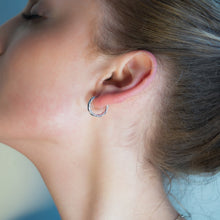 PURLEY: White Gold (Silver Toned) Richly Textured Modernist Mini Hoop Earrings