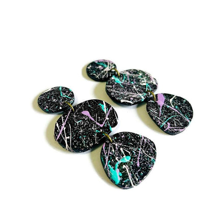 Boucles d'oreilles clips d'art portable jaune moutarde et éclaboussures de peinture