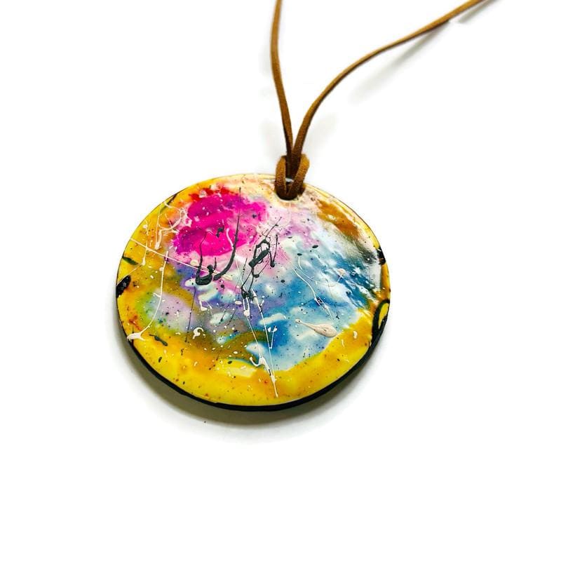 Grand collier pendentif d'art abstrait fait main