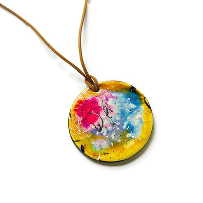 Grand collier pendentif d'art abstrait fait main