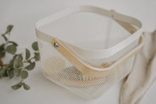 White metal and wood basket