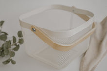 White metal and wood basket