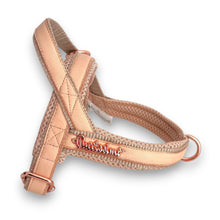 Harnais pour chien en cuir véritable pêche, avec attache rapide