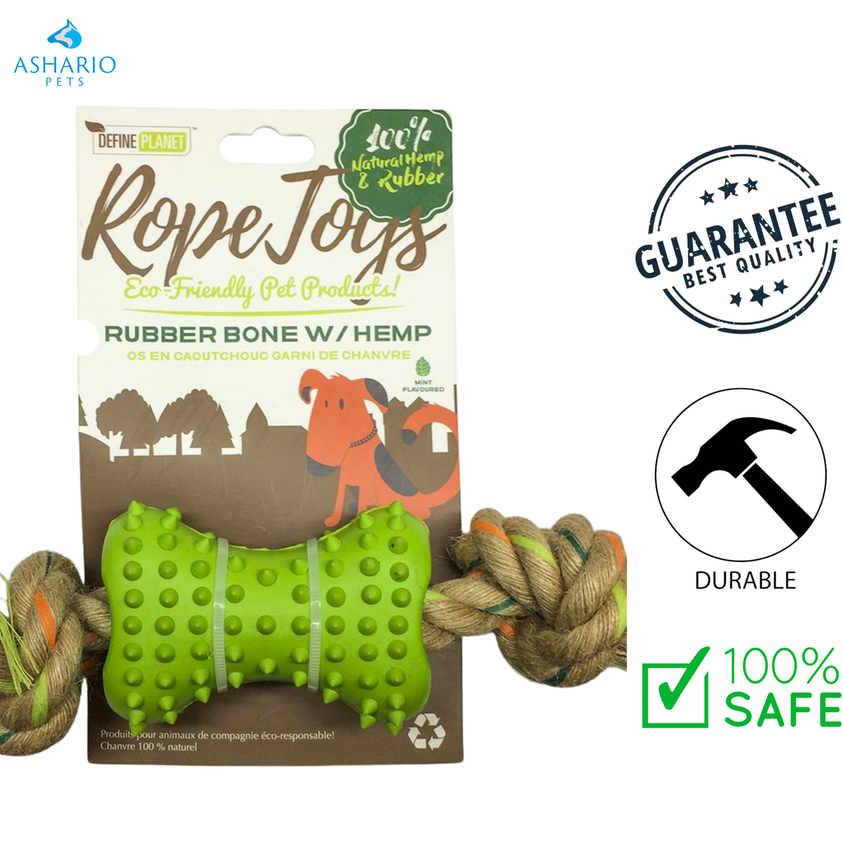 Define Planet - Rubber Bone With Hemp Dog Toy