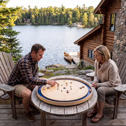 Le Royal Blue par Crokinole Canada - Ensemble de jeu de société de tournoi - Conforme aux normes de la NCA