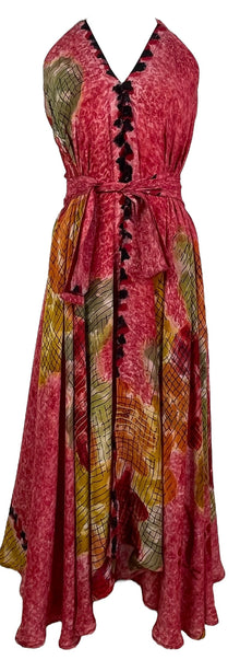 Robe longue en pure soie PRC7765 avec ceinture