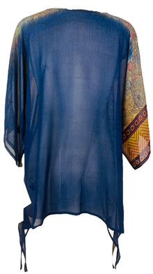 PRG7633 Tunique longue en pure soie transparente Avatar avec liens sur les côtés