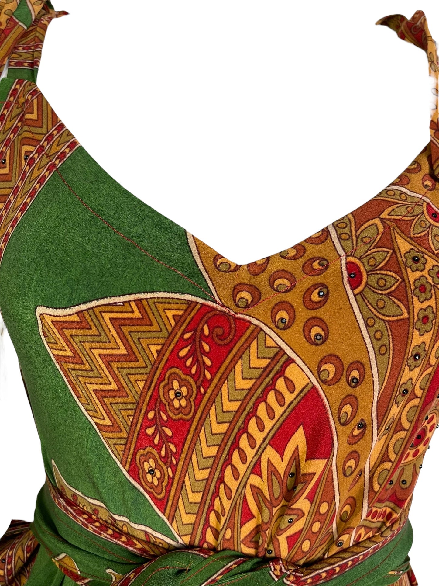 PRC7232 Robe longue en pure soie Avatar avec ceinture