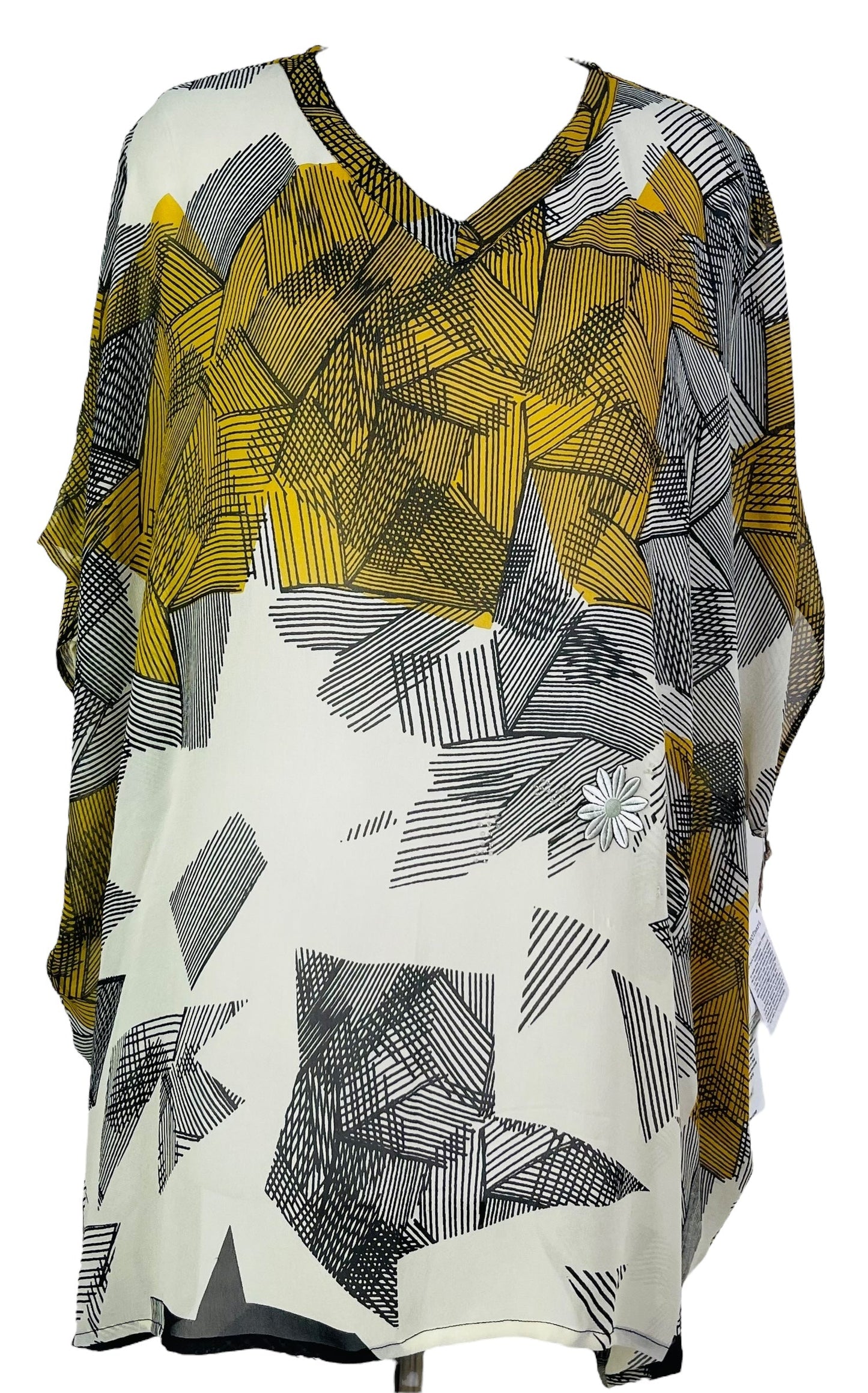 PRG7361 Tunique-Kaftan Courte en Soie Pure Sheer Avatar Sans Fentes