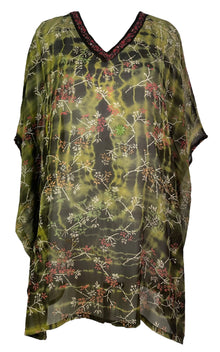 PRG7481 Tunique courte Kaftan en pure soie Sheer Avatar sans fentes