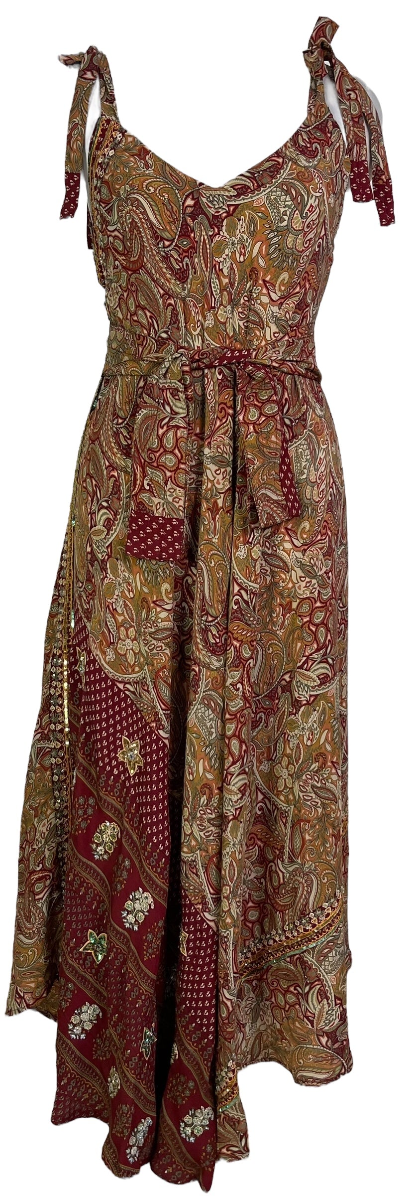 PRC7245 Robe longue en pure soie Avatar avec ceinture