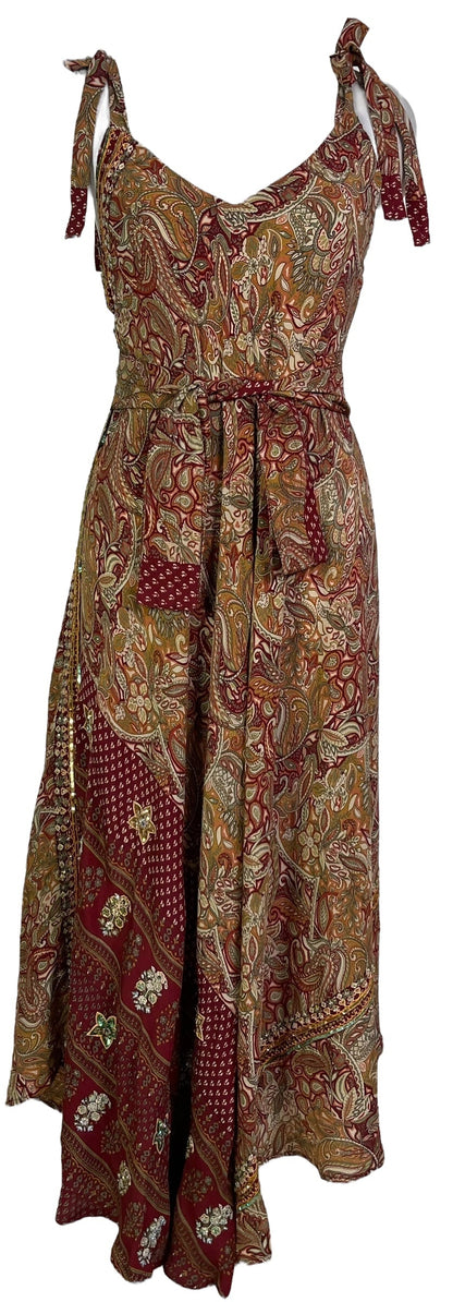 PRC7245 Robe longue en pure soie Avatar avec ceinture