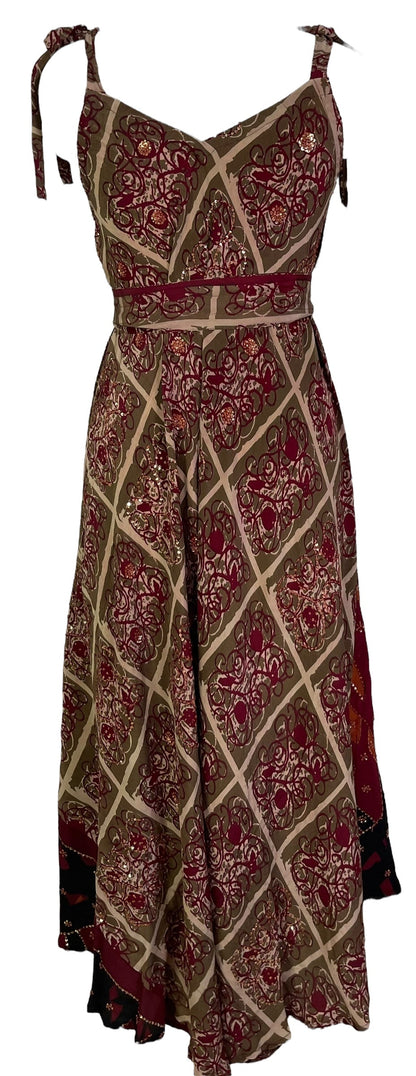 PRC7229 Robe longue en pure soie Avatar avec ceinture