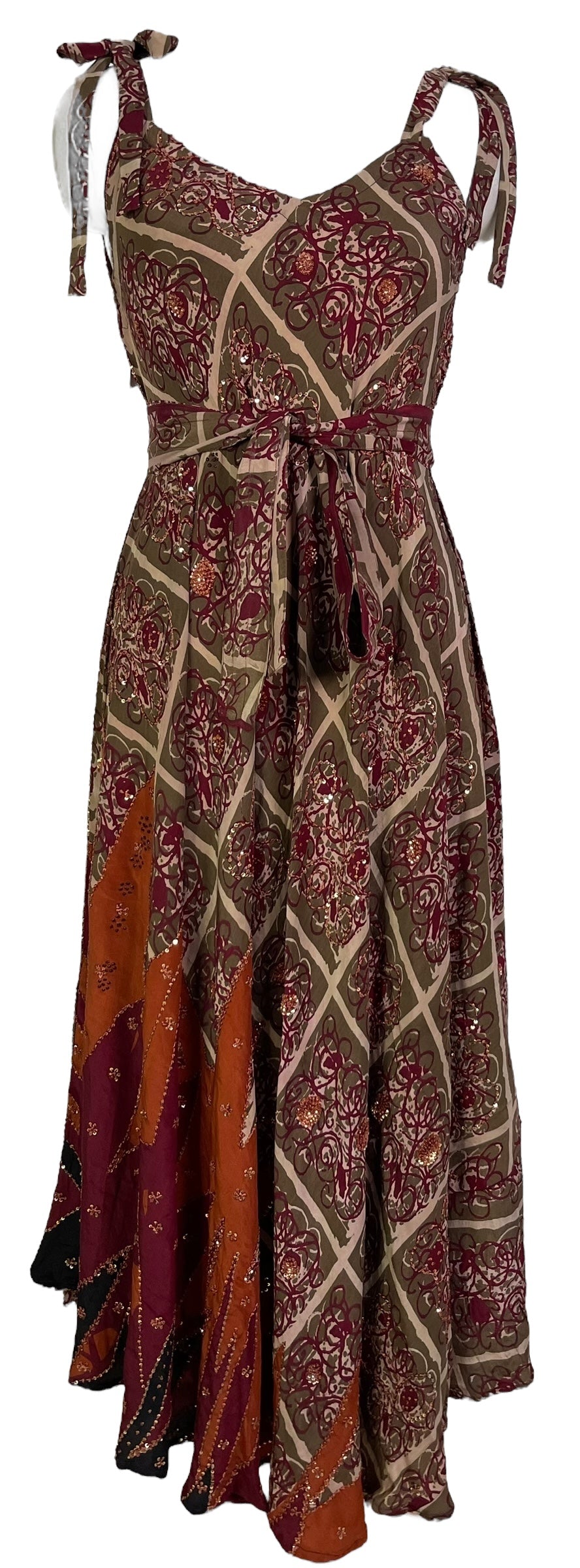PRC7229 Robe longue en pure soie Avatar avec ceinture