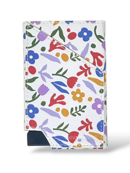 Porte-cartes Pop-Up Fin | Porte-cartes de crédit en aluminium à motif floral | Porte-cartes de crédit minimaliste anti-RFID à éjection automatique
