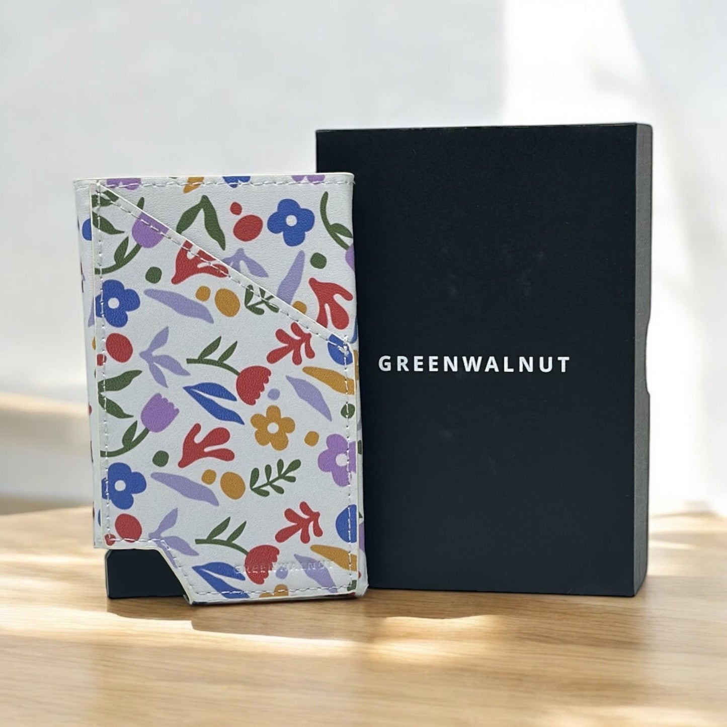 Porte-cartes Pop-Up Fin | Porte-cartes de crédit en aluminium à motif floral | Porte-cartes de crédit minimaliste anti-RFID à éjection automatique