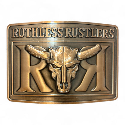 Boucle de ceinture audacieuse Ruthless Rustlers RR | Cuivre antique
