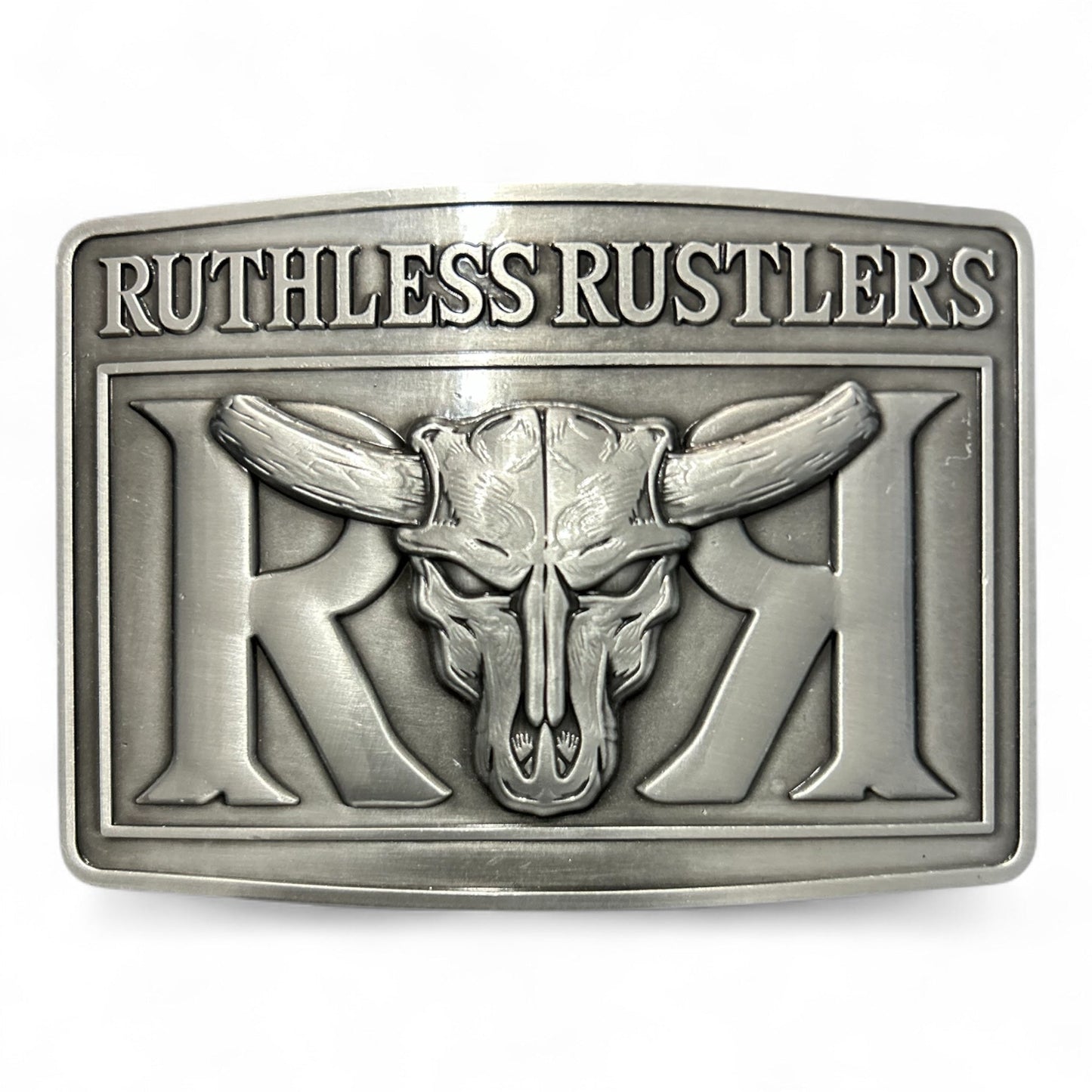 Boucle de ceinture audacieuse Ruthless Rustlers RR | Argent antique