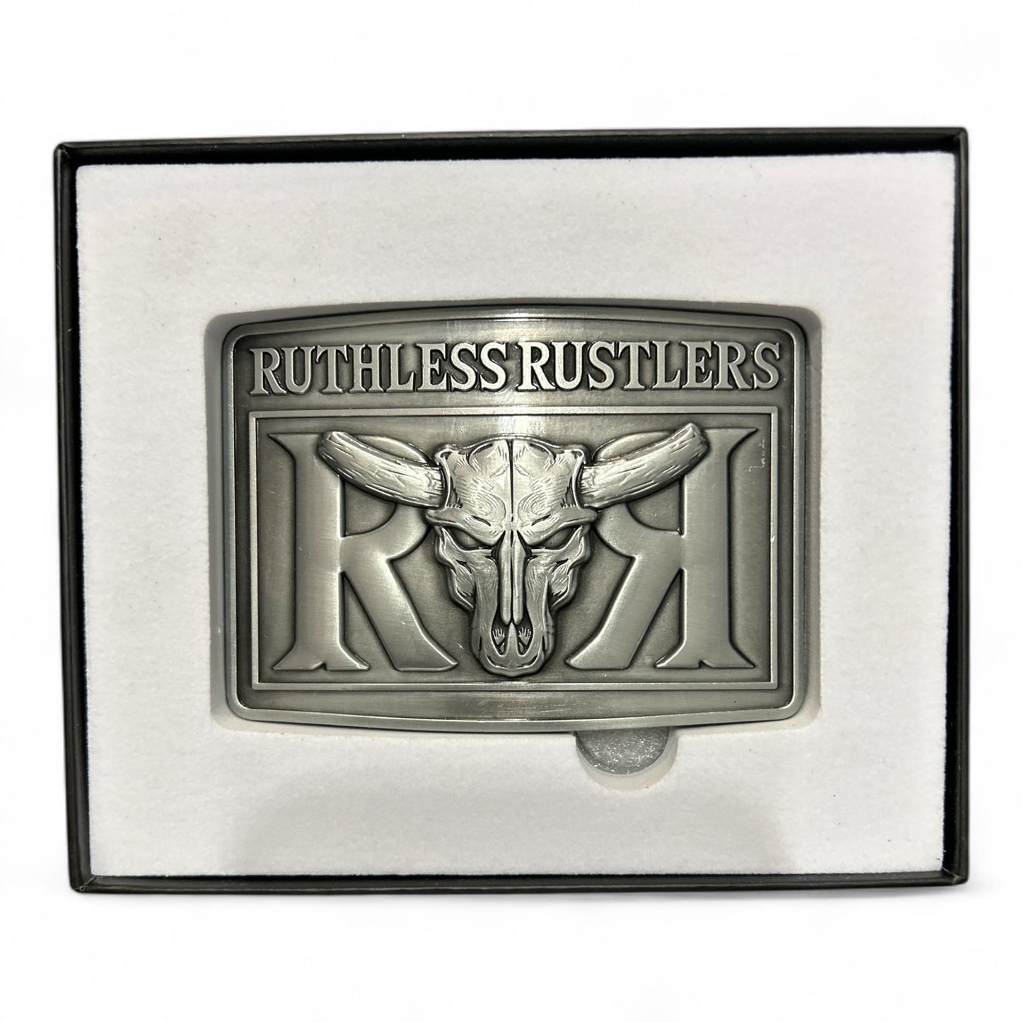 Boucle de ceinture audacieuse Ruthless Rustlers RR | Argent antique