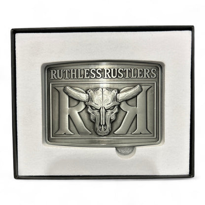 Boucle de ceinture audacieuse Ruthless Rustlers RR | Argent antique