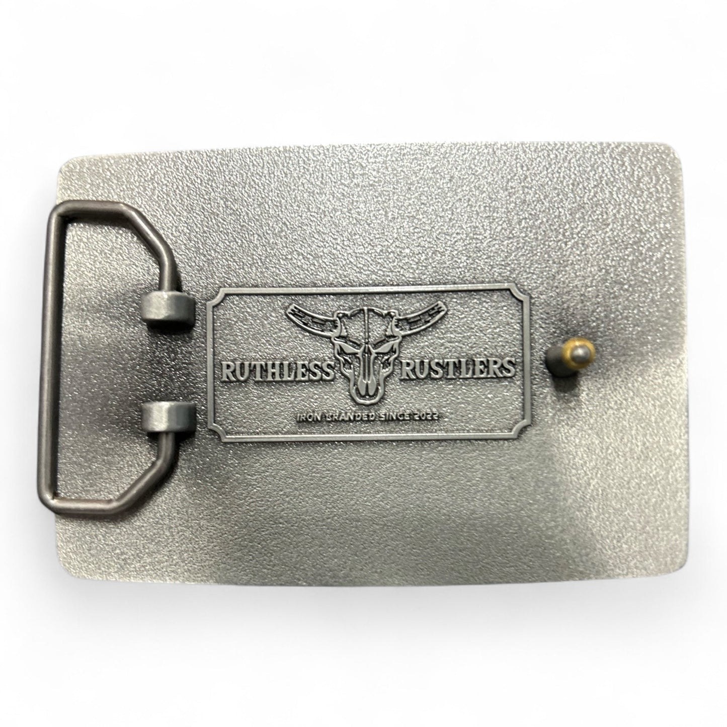 Boucle de ceinture audacieuse Ruthless Rustlers RR | Argent antique