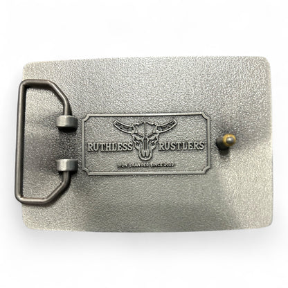 Boucle de ceinture audacieuse Ruthless Rustlers RR | Argent antique
