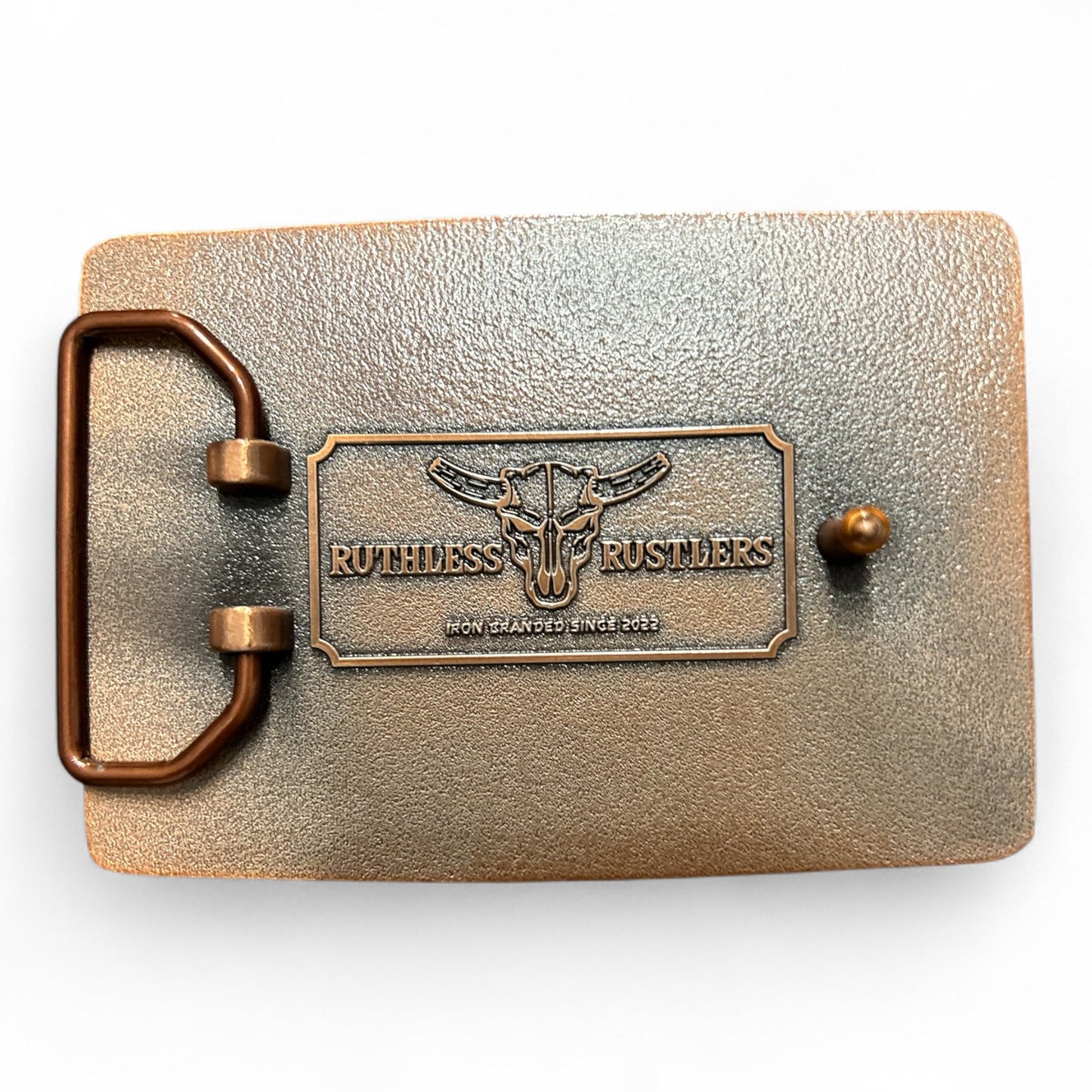 Boucle de ceinture audacieuse Ruthless Rustlers RR | Cuivre antique