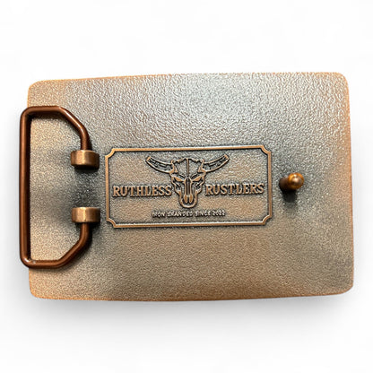 Boucle de ceinture audacieuse Ruthless Rustlers RR | Cuivre antique