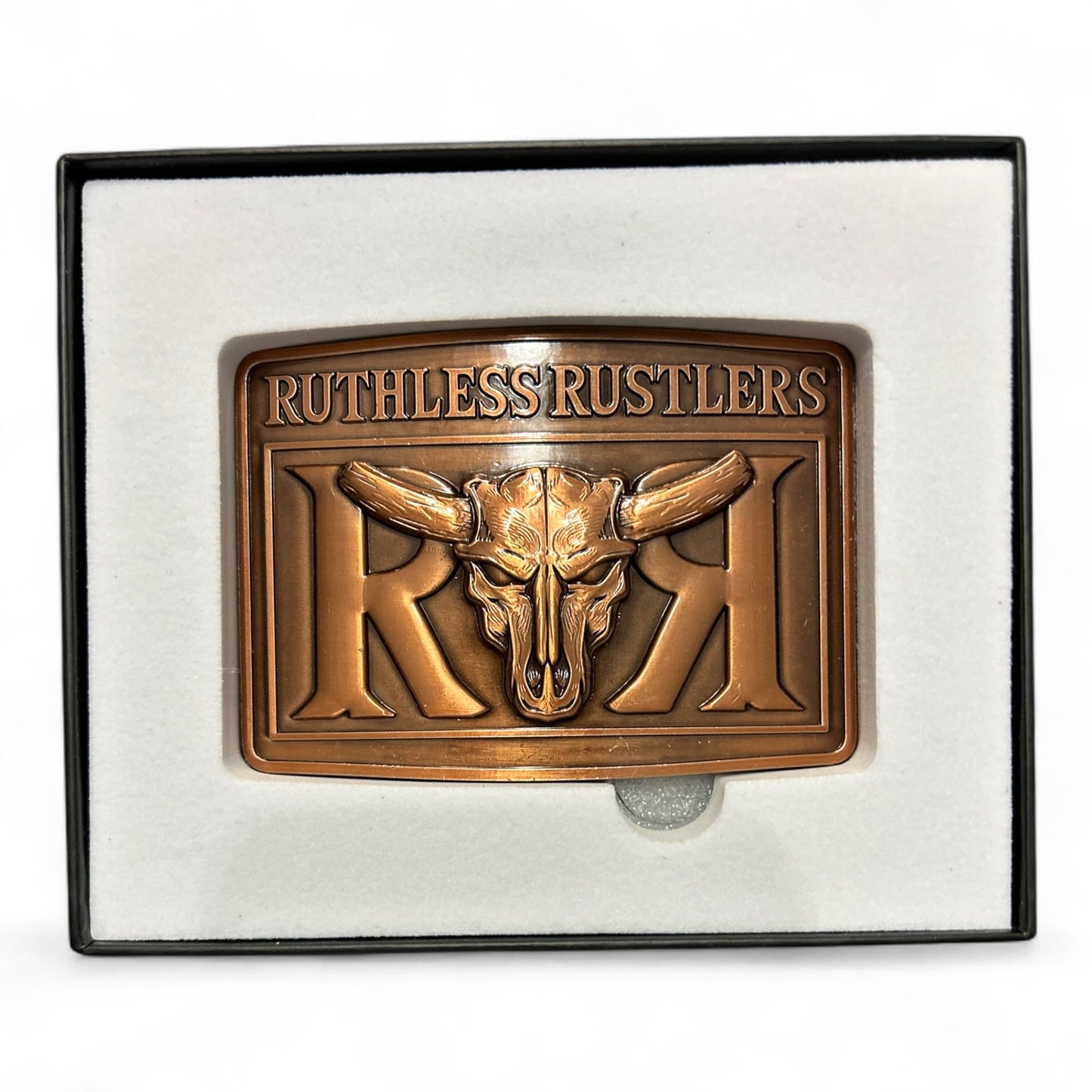 Boucle de ceinture audacieuse Ruthless Rustlers RR | Cuivre antique