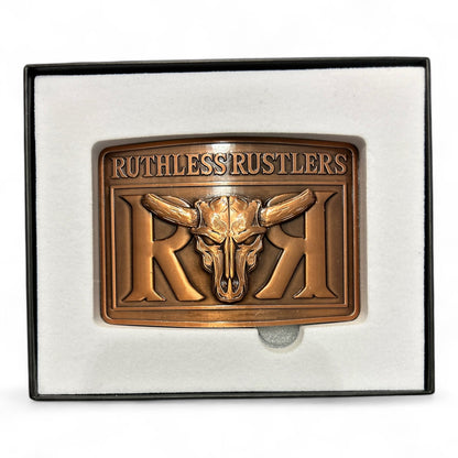 Boucle de ceinture audacieuse Ruthless Rustlers RR | Cuivre antique
