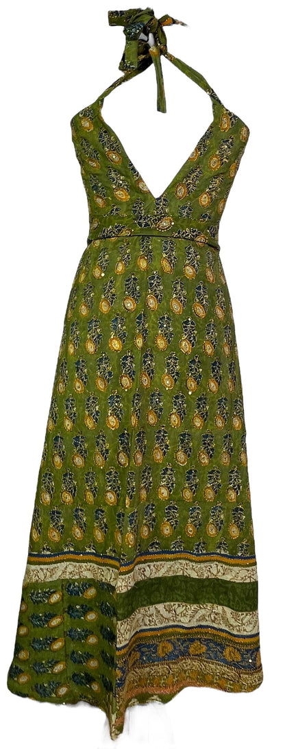 PRC7759 Robe longue en pure soie Avatar avec ceinture