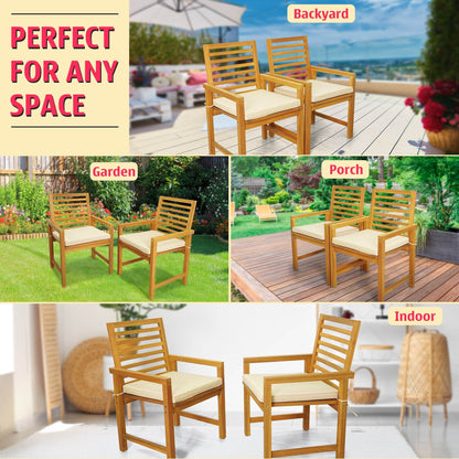 Chaises d'extérieur Tranquillo Solara en bois d'acacia (lot de 2) avec coussins