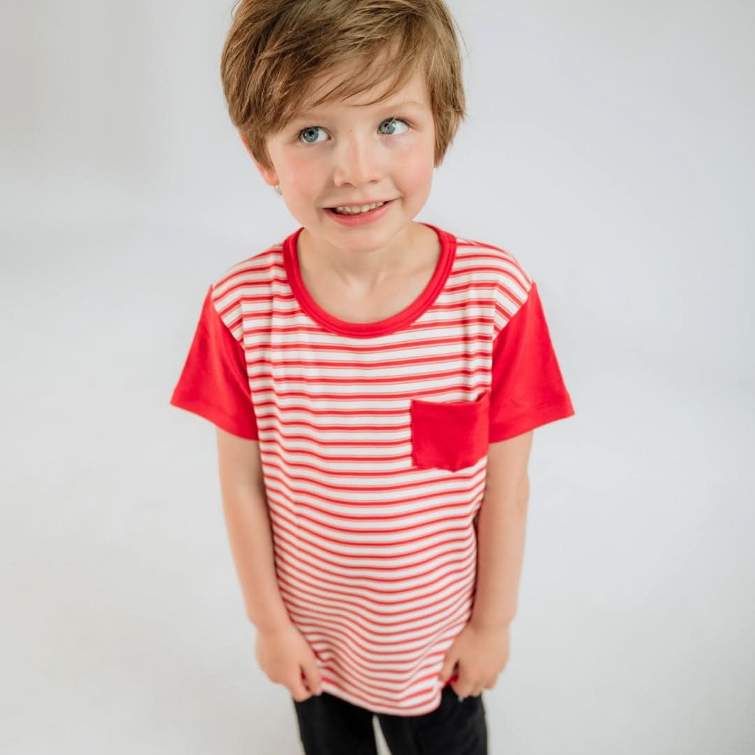 Baby/Kids' Bamboo Pocket T-Shirt | Blue Smilies