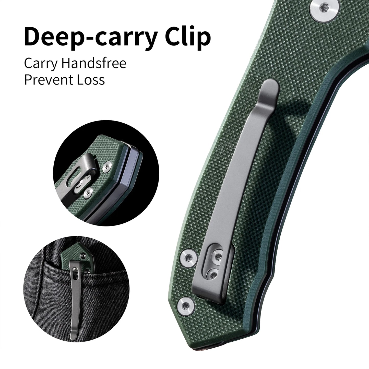 Couteau pliant Quick Clip - Acier 14C28N, G10 vert militaire