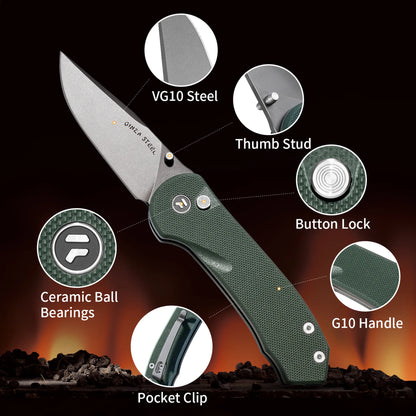 Couteau pliant Quick Clip - Acier 14C28N, G10 vert militaire