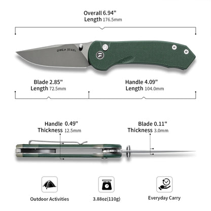 Couteau pliant Quick Clip - Acier 14C28N, G10 vert militaire