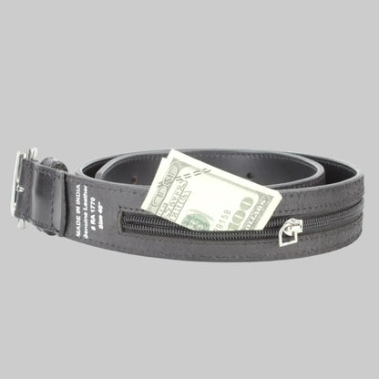 Men’s Buff Grain Leather Travel Belt with Secret Internal Zipper Pocket