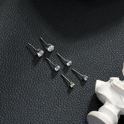 REIGN Silver (White Gold):  3-Pair Zirconia Earrings Stud Set