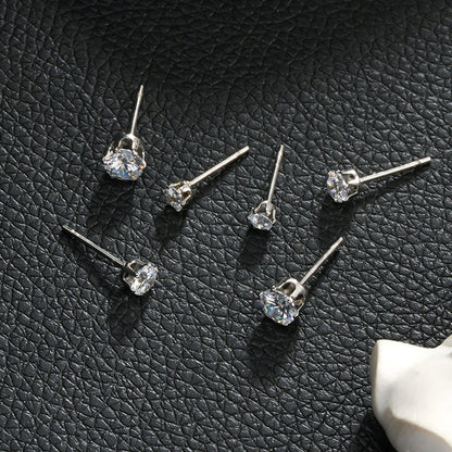 REIGN Silver (White Gold):  3-Pair Zirconia Earrings Stud Set